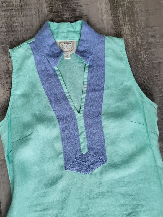 STS Sail To Sable 100% Linen Sleeveless Tunic Dress Size Small Beach Flawed - Picture 2 of 9